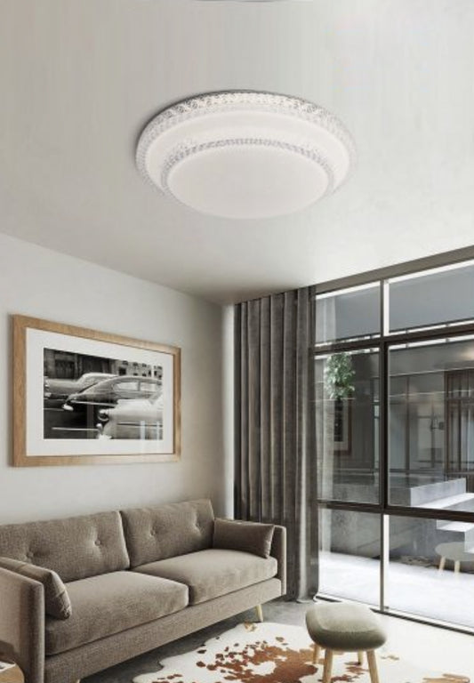 TEKHOME Plafoniera LED da Soffitto 60W con Bluetooth e Telecomando, Dimmerabile 3000K-6500K, Ø50cm, Design Elegante con Decorazioni Acriliche, Luce per Soggiorno Camera Letto, CRI>80, PN-12-3C