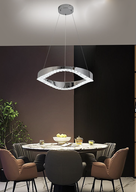 TEKHOME Lampadario a Sospensione Moderno con Cristalli, Lampadario LED Soffitto 25W 2000LM, Luce Fredda 8000K, Acciaio Inox Bianco e Cristallo, per Cucina Soggiorno B72-F
