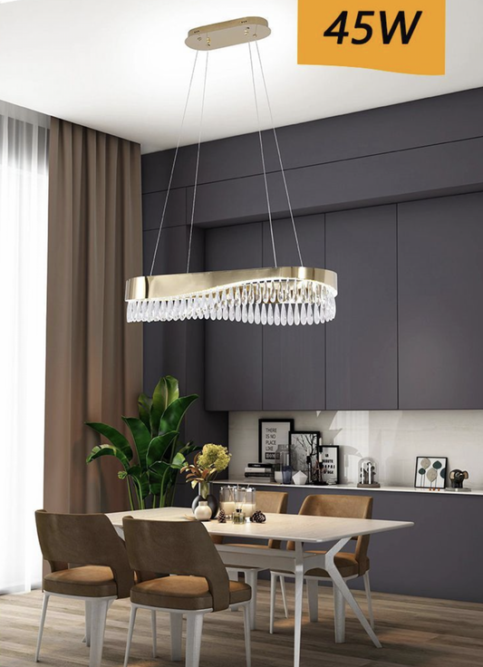 TEKHOME Lampadario a Sospensione Moderno con Cristalli,Lampadario LED Soffitto, 45W 3600LM o 35W 2800LM, Luce Fredda 8000K, Acciaio Inox e Cristallo, per Soggiorno Camera da LettoB77B78