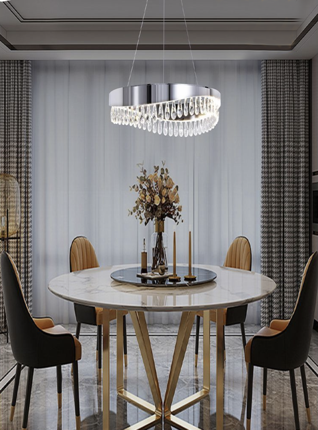 TEKHOME Lampadario LED con Cristalli, 35W 2800LM Luce Bianchissima 8000K, Sospensione Moderna in Acciaio Inox, per Interni, 220-240V B79-F