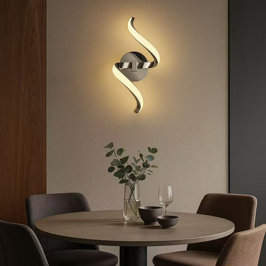 TEKHOME Applique LED da Parete 9W E58-A3C, Argento, Dimmerabile, 3 Colori Selezionabili 3000K-4000K-6500K, Design Moderno a Onde per Camera, Soggiorno e Corridoio