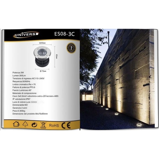Faretto da Incasso a Terra LED IP67, 3W-18W 3000K/4000K/6500K, Lampada da Terra da Esterno in Alluminio e Vetro Temperato, per Giardino, Vialetto, Piscina, Terrazza ES08