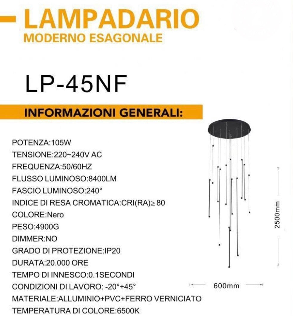 Lampadario Cascata moderno 105w bianco/nero LP-45