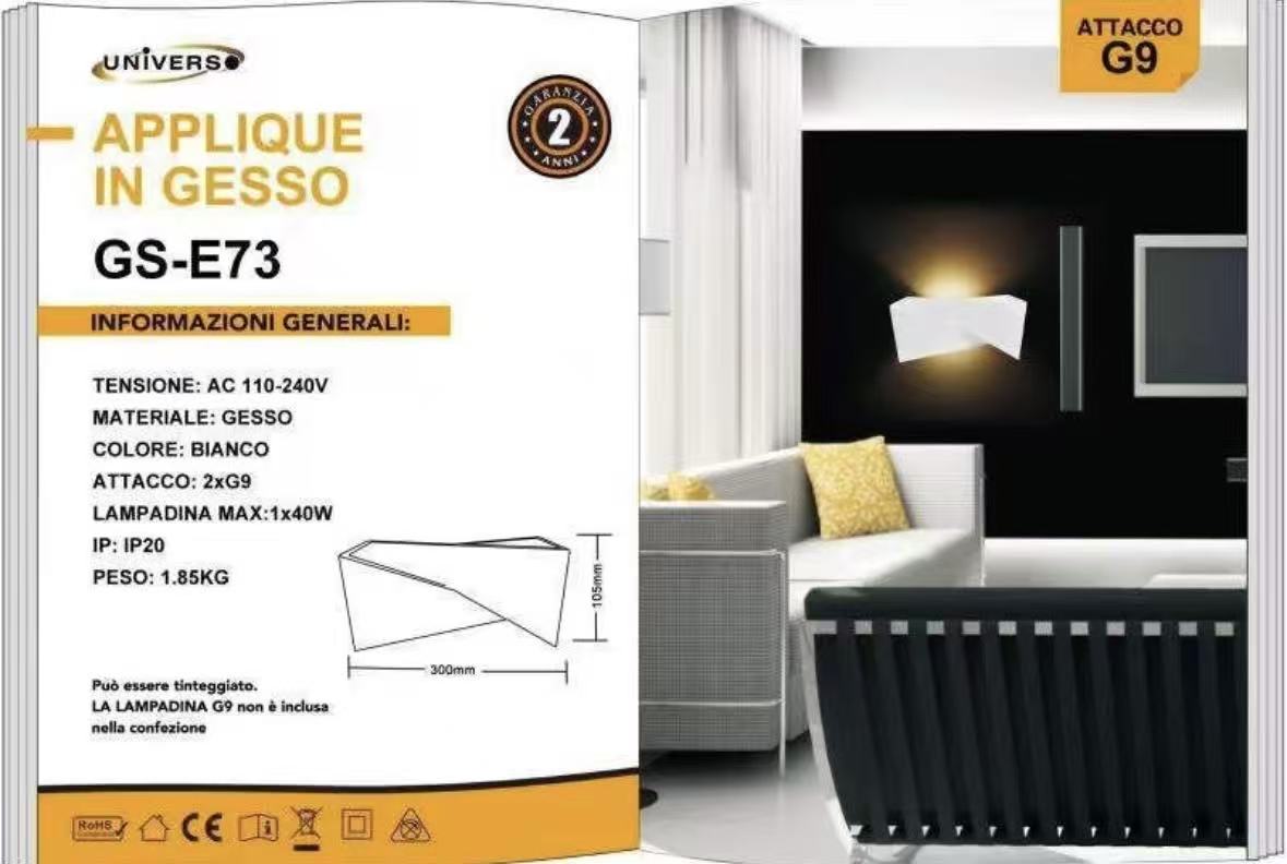 TEKHONE Applique in Gesso da Parete Moderna Biemissione, Verniciabile, Attacco 2xG9, Luce Decorativa per Soggiorno Camera Corridoio – GS-E73