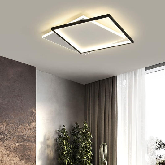 TEKHOME Lampada da soffitto LED 39W, 3120lm, 3 modalità colore, dimmerabile, design moderno a due quadrati sovrapposti, bianco e nero, interno, 445x530mm C57