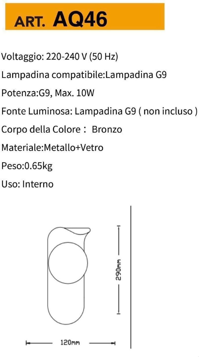 TEKHOME Applique da muro G9 design moderno bianco e bronzo, lampada da parete decorativa interna 1xG9 max 10W, metallo e vetro AQ46