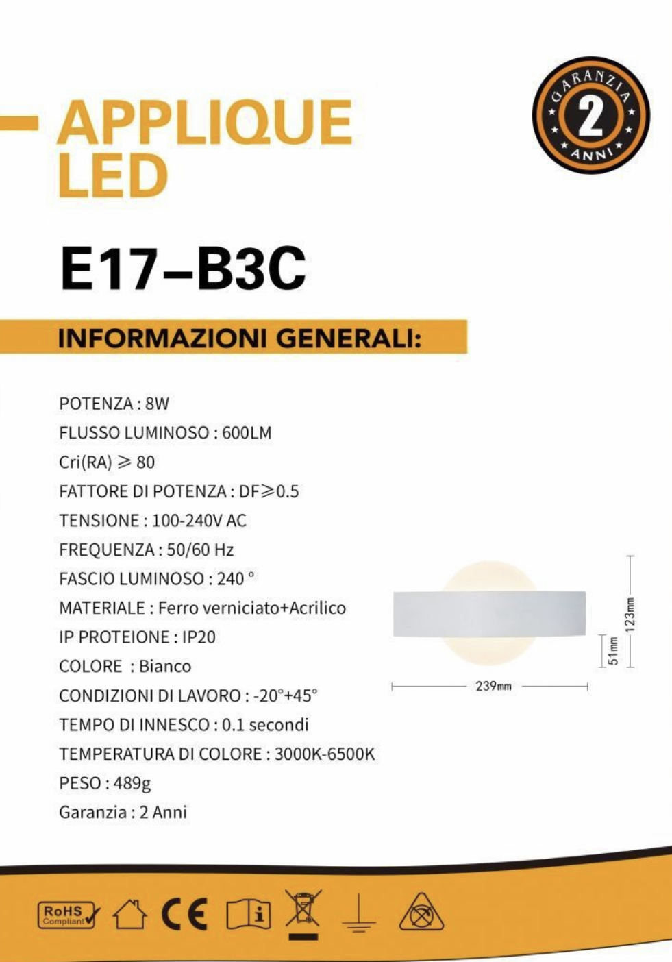 TEKHOME Applique da Parete LED Moderna con Regolazione Colore 3000K-6500K, Design Rotondo, 8W 600LM, 240°, IP20, Disponibile in Bianco e Nero, con Interruttore a 3 Temperature Colore E17