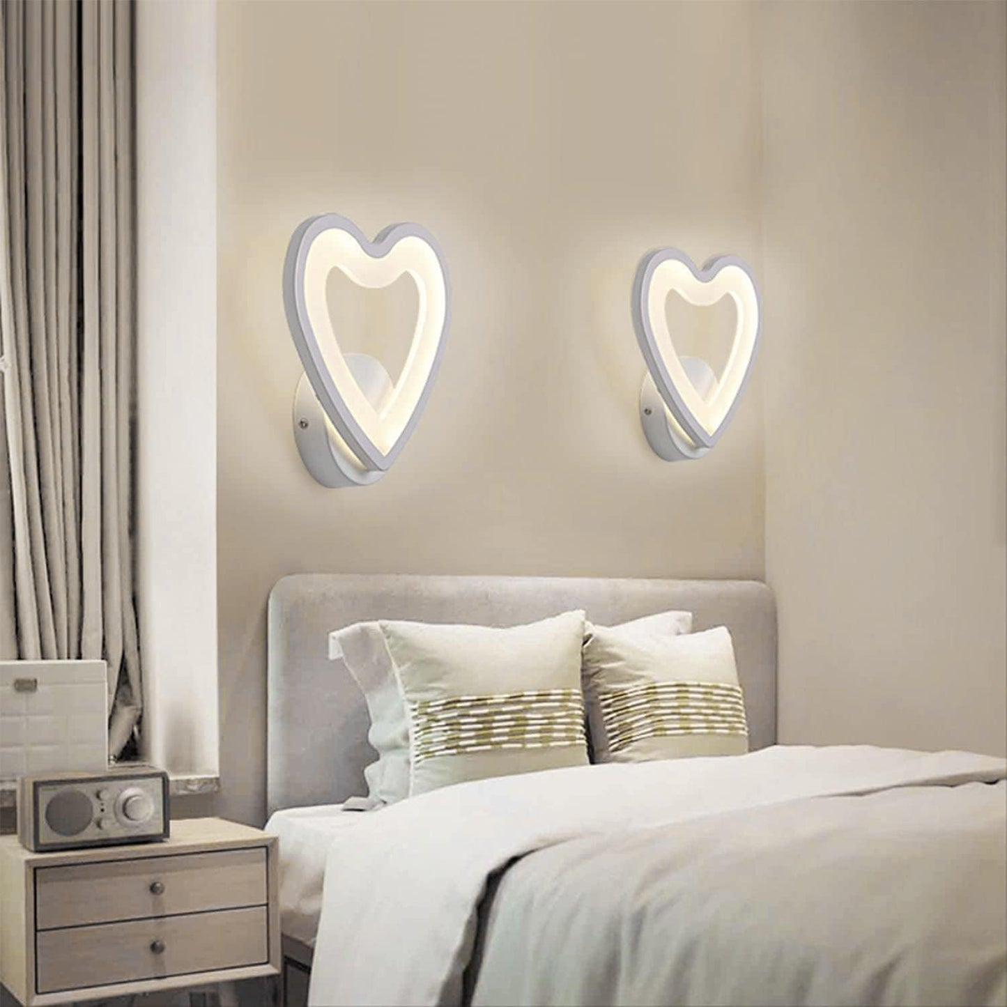 TEKHOME Applique da Parete LED Moderna 6W a Forma di Cuore, Lampada da Parete Bianca con 3 Colori Selezionabili 3000K/4000K/6500K, 300LM, per Camera da Letto, Soggiorno e Cameretta E28-3C