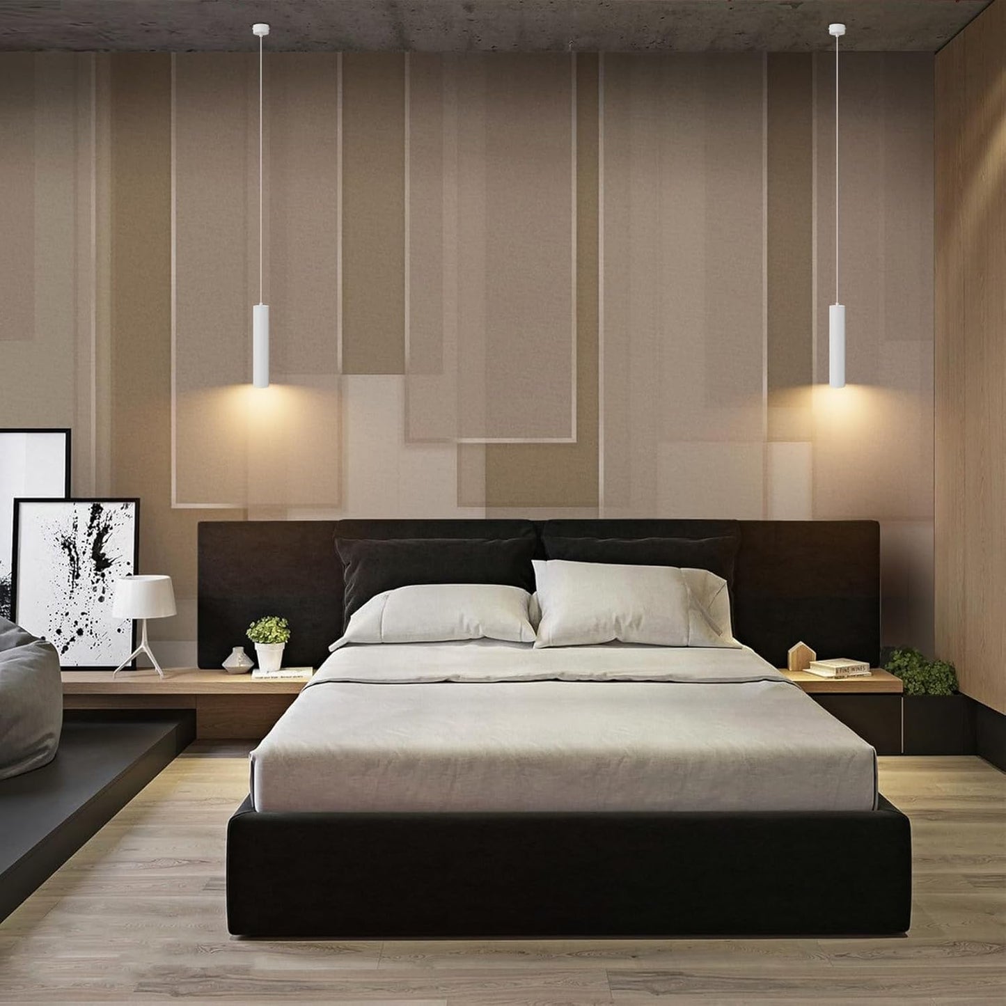 Lampada a Sospensione Cilindro Moderne GU10, Lampadario a Sospensione Alluminio per Soggiorno Camera da Letto Cucina Comodino, portata max 35W, misura 30cm, Bianco/NERO SP-01