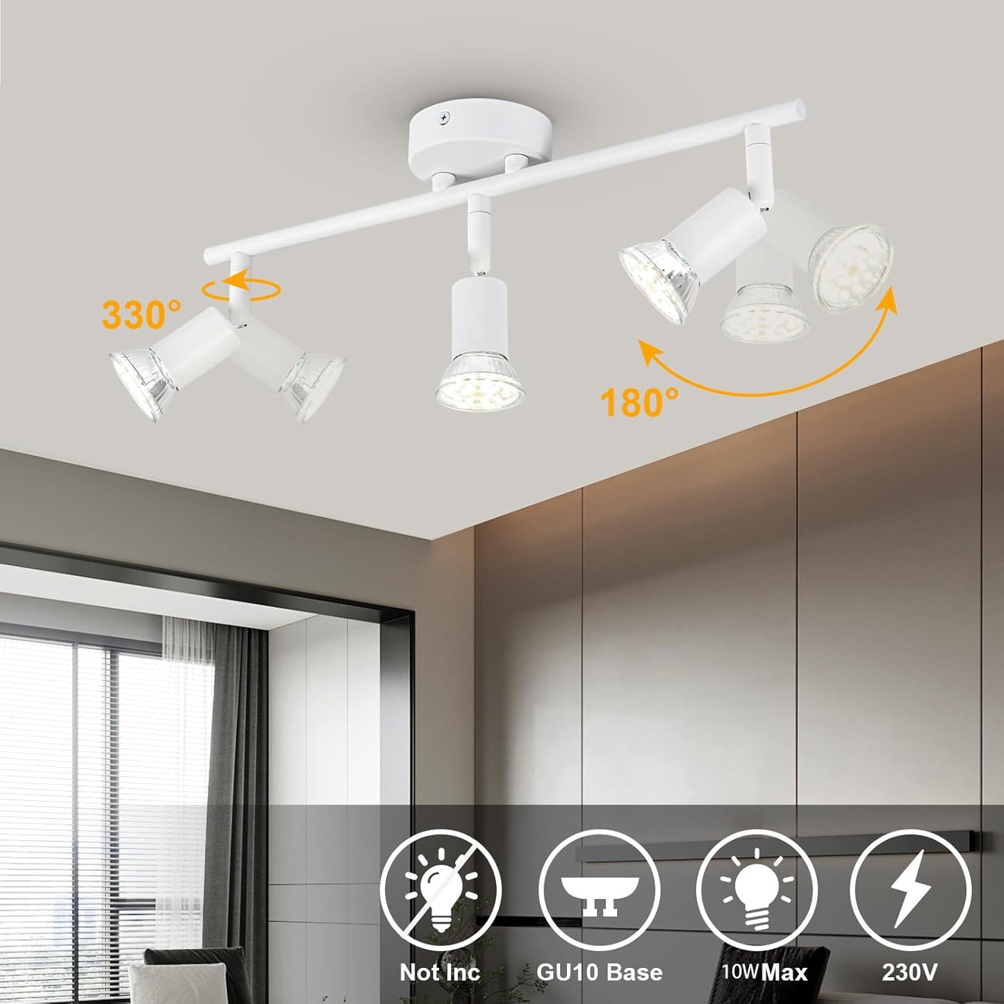 TEKHOME Faretti LED da Soffitto 3Luce Bianco - Lampada da Soffitto Orientabili Plafoniera Faretto Parete Moderna GU10 Luci da Soffitto per Soggiorno Corridoio Camera Cucina, Lampadina Non Incluse C72