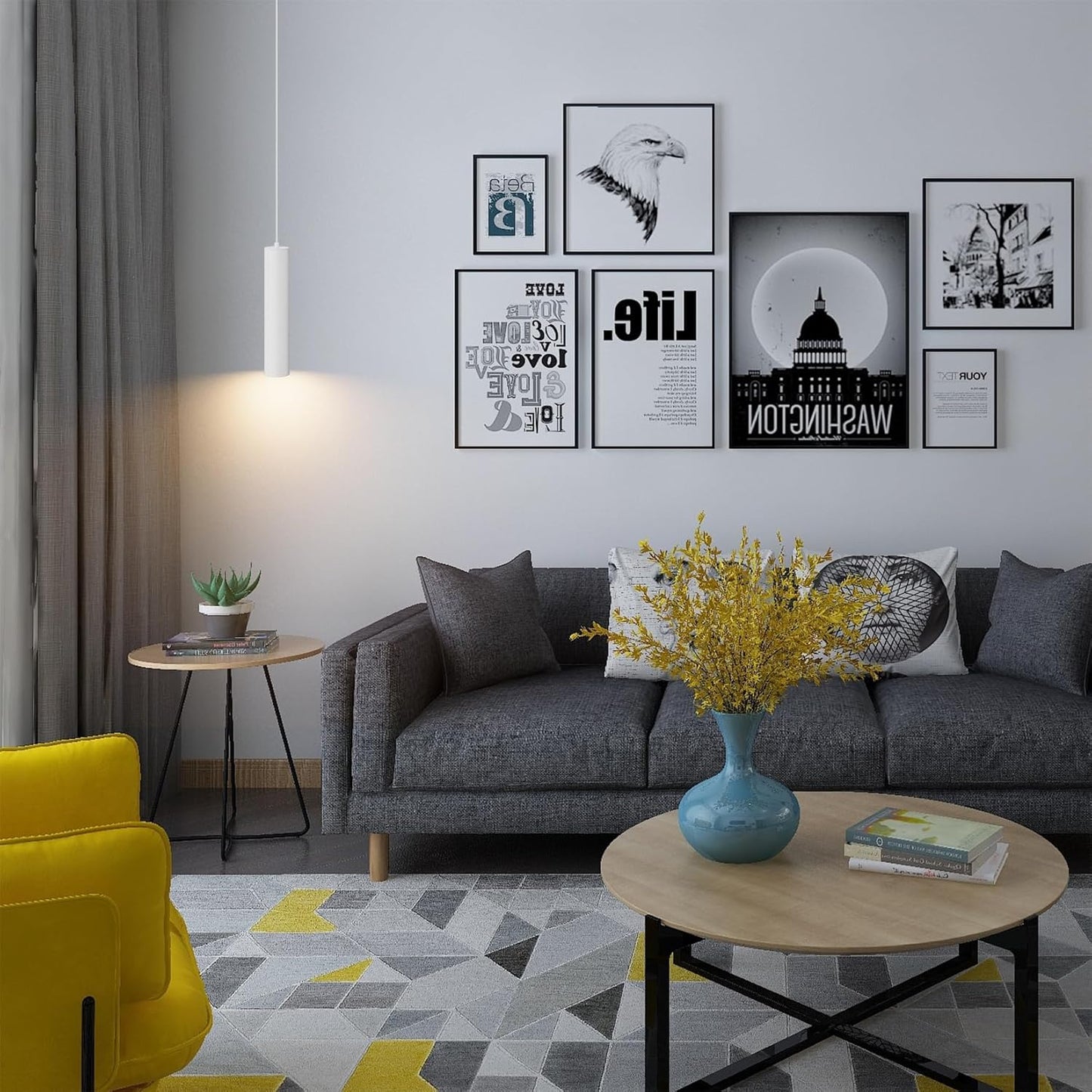 Lampada a Sospensione Cilindro Moderne GU10, Lampadario a Sospensione Alluminio per Soggiorno Camera da Letto Cucina Comodino, portata max 35W, misura 30cm, Bianco/NERO SP-01