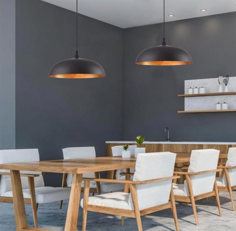 Lampadario a sospensione stile contemporaneo in metallo pendente a cupola attacco E27 luce tavolo cucina di colore nero o bianco Ø35 cm B90