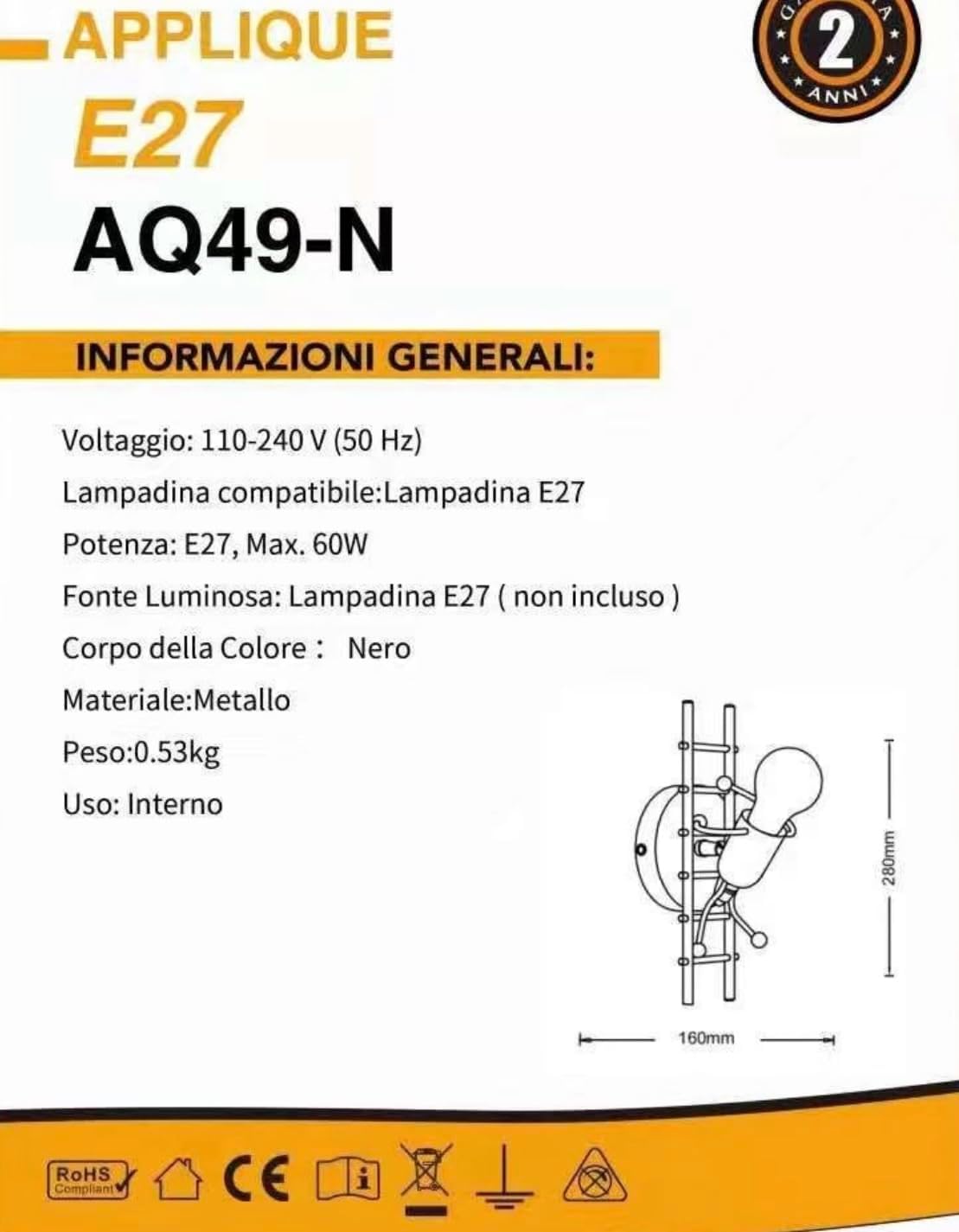 TEKHOME Applique da Muro Design Moderno 1XE27 in Metallo Nero/Bianco – Lampada da Parete Decorativa con Paralume a Gabbia, Ideale per Camera da Letto, Soggiorno, Corridoio AQ49