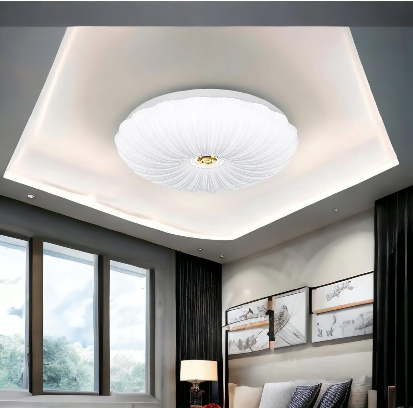 TEKHOME Plafoniera LED Soffitto Dimmerabile Ø48cm, 46W con Luce Calda/Naturale/Fredda, 3680LM, Design Elegante in PVC e Alluminio, per Camera da Letto, Salotto, Soggiorno – Modello C39-3C
