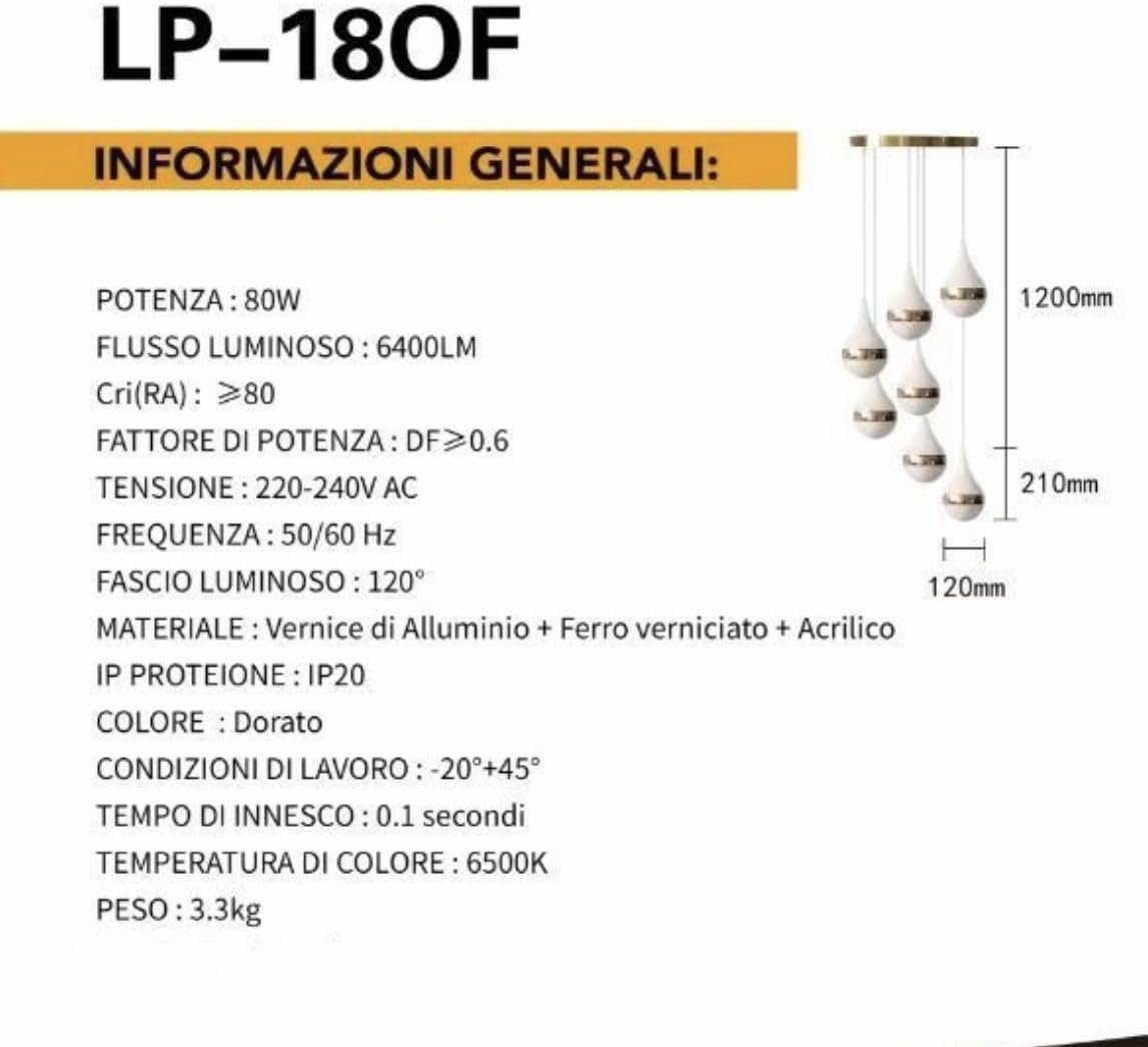 Lampada A Sospensione LED 80watt Design Goccia A Cascata LP-18