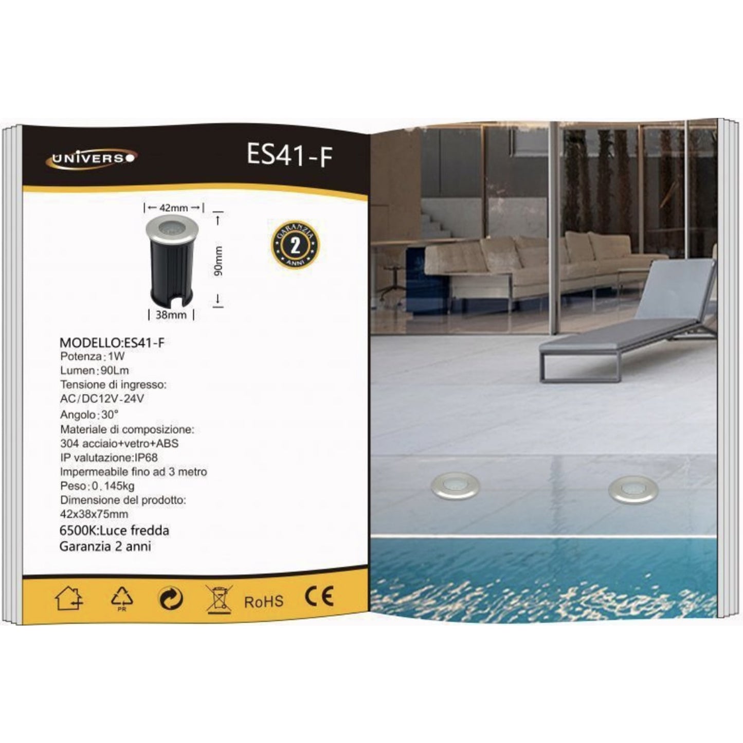 3 Pezzi – Faretti da Incasso LED da Esterno IP68 1W 12V-24V – Luci da Terra per Giardino/Sentiero/Prato – Acciaio 304 + Vetro – Colori Disponibili ES41