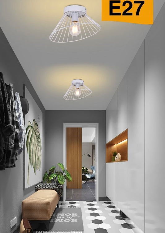 TEKHOME Plafoniera E27 a soffitto a forma di cesta, Max 60W, Corpo bianco in metallo, Interno, Modello C70