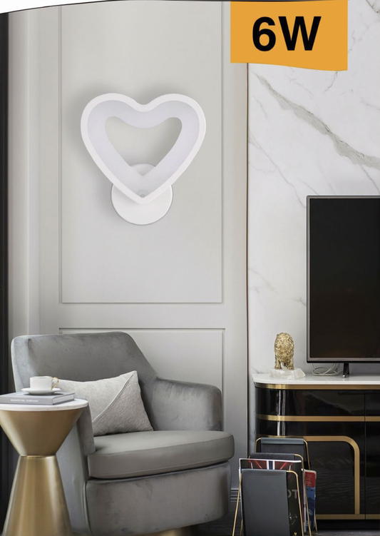 TEKHOME Applique da Parete LED Moderna 6W a Forma di Cuore, Lampada da Parete Bianca con 3 Colori Selezionabili 3000K/4000K/6500K, 300LM, per Camera da Letto, Soggiorno e Cameretta E28-3C