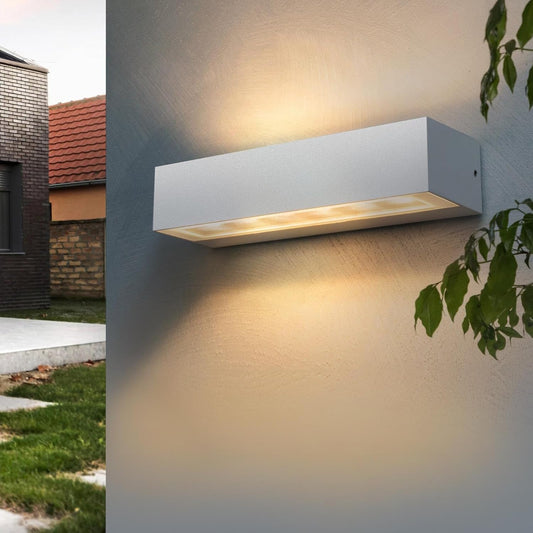 Applique LED da Esterno 14W IP65, Lampada da Parete Moderna in Alluminio e Vetro, 1100LM, Luce da Facciata Impermeabile per Giardino, Terrazza e Ingresso - Bianco/Grigio 176