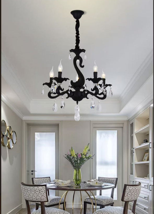 TEKHOME Lampadario Sospeso Moderno a 5 Bracci Nero Opaco con Paralumi in Vetro, Design Lineare e Industriale, Attacco E14 60W, per Soggiorno Cucina Isola, 110x60cm, Nero (Senza Lampadine) A15-5N