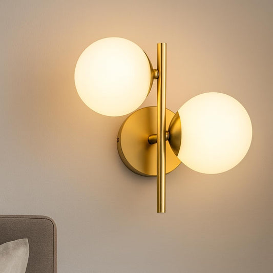 Applique da Parete Moderna G9, Lampada da Muro Design con Sfere Opaline, Stile Elegante in Metallo Oro per Camera da Letto Soggiorno Corridoio, Lampadina Non Inclusa AQ42