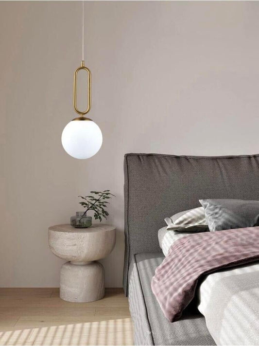 Lampadario a sospensione lampada moderna da soffitto con corpo in metallo color bronzo e sfera in vetro attacco per lampadina G9 (Oro, 1 Sfera struttura ovale) A96