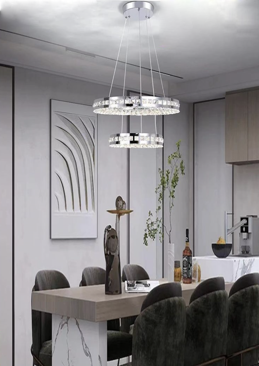 TEKHOME Lampadario a Sospensione Moderno con Cristalli,Lampadario LED Soffitto 40W 3200LM, Luce Fredda 8000K,Acciaio Inox e Cristallo, per Soggiorno Sala da Pranzo B71-F