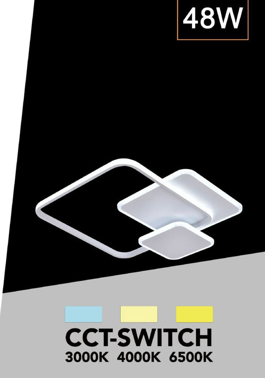 TEKHOME Plafoniera LED 48W Design Quadrato Sovrapposto Bianca Stile Moderno per Interni IP20 per Corridoio Soggiorno Camera da Letto C31-3C