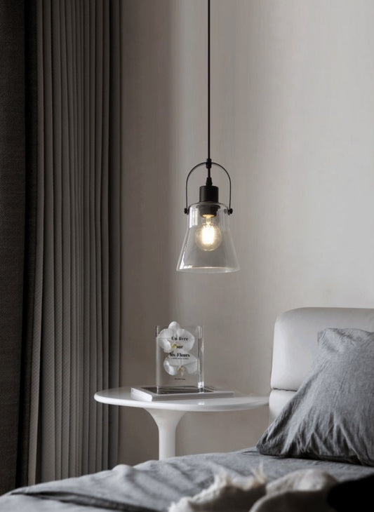 Lampadario a sospensione paralume in metallo e vetro porta lampadina E27 moderno LP-90