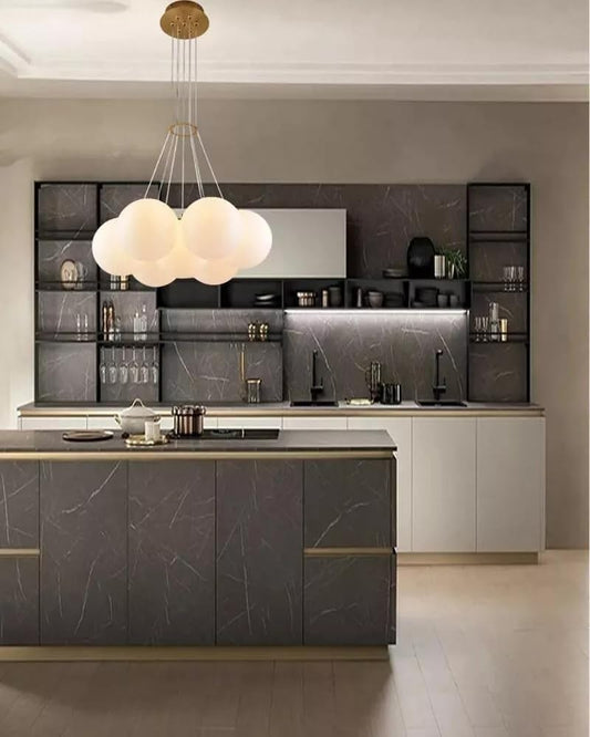 Lampadario a sospensione 7 sfere g9 sfera color bianco bronzo LP-84-7