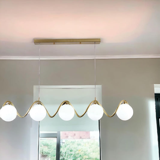 Lampadario a sospensione lampada moderna da soffitto con corpo in metallo color bronzo e sfera in vetro attacco per lampadina G9 (Oro, 5 sfere struttura twister) B96