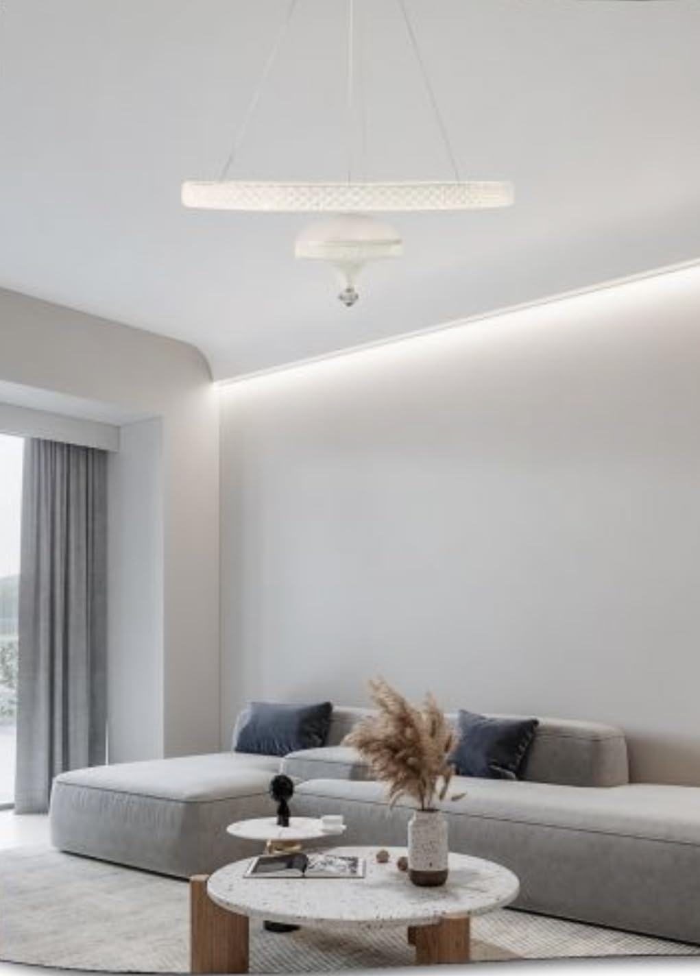 Lampadario LED Moderno 50W, Ø45cm, Bianco, 4000LM, 3000k/4000k/6500K,Soffitto Sospeso in Alluminio per Soggiorno, Cucina, Sala da Pranzo LP-17