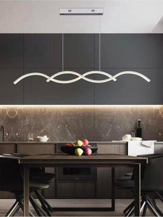 Lampadario LED Moderno a Sospensione, 25W 2000LM, Luce 3 COLORE 3000K,4000K,6500K, Design Ondulato Argento, in Alluminio e PVC, 920mm, Altezza Regolabile, per Sala da Pranzo Soggiorno Cucina A43