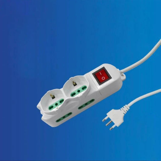 2 Pezzi Multipresa Italiana Bipasso e Schuko con Interruttore, Presa Multipla 4 Posizioni 10/16A, Spina 16A, Cavo 3 m, Max 2500W, Bianca – C-X203073-3M