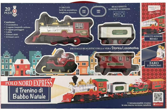 Polo Nord Express Trenino di Babbo Natale con Luci e Suoni | Locomotiva Natalizia Classica con Slitta di Babbo Natale, Binari, Effetti Luminosi e Sonori, 20 Pezzi, Giocattolo Natalizio 107005