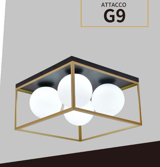 TEKHOME Plafoniera da soffitto minimalista lampada in metallo nero bronzo con 4 sfere in vetro per camera da letto G9 C76-4