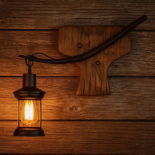 TEKHOME Applique da Muro Vintage in Legno a Forma di Coda di Pesce, Portalampada E27, Design Rustico Industriale con Vetro, Lampada da Parete Interni per Taverna, Ristorante e Soggiorno – E55
