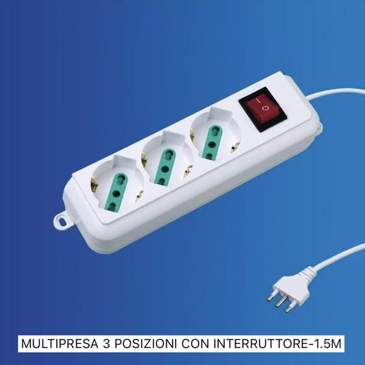 2 Pezzi Multipresa Bipasso Italiana 3 Posti con Interruttore, Spina 10A, Cavo 1,5 m, Presa Multipla per Casa e Ufficio, Colore Bianco– C-XSL3003