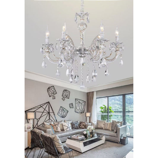 Lampadario in Cristallo 6 Luci E14 Stile Classico Elegante per Soggiorno e Sala da Pranzo Ø66cm – A01-6