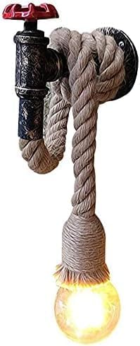 Applique da parete lampada a muro in corda di canapa e ferro con portalampada E27 a forma di rubinetto E29