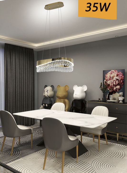 TEKHOME Lampadario a Sospensione Moderno con Cristalli,Lampadario LED Soffitto, 45W 3600LM o 35W 2800LM, Luce Fredda 8000K, Acciaio Inox e Cristallo, per Soggiorno Camera da LettoB77B78