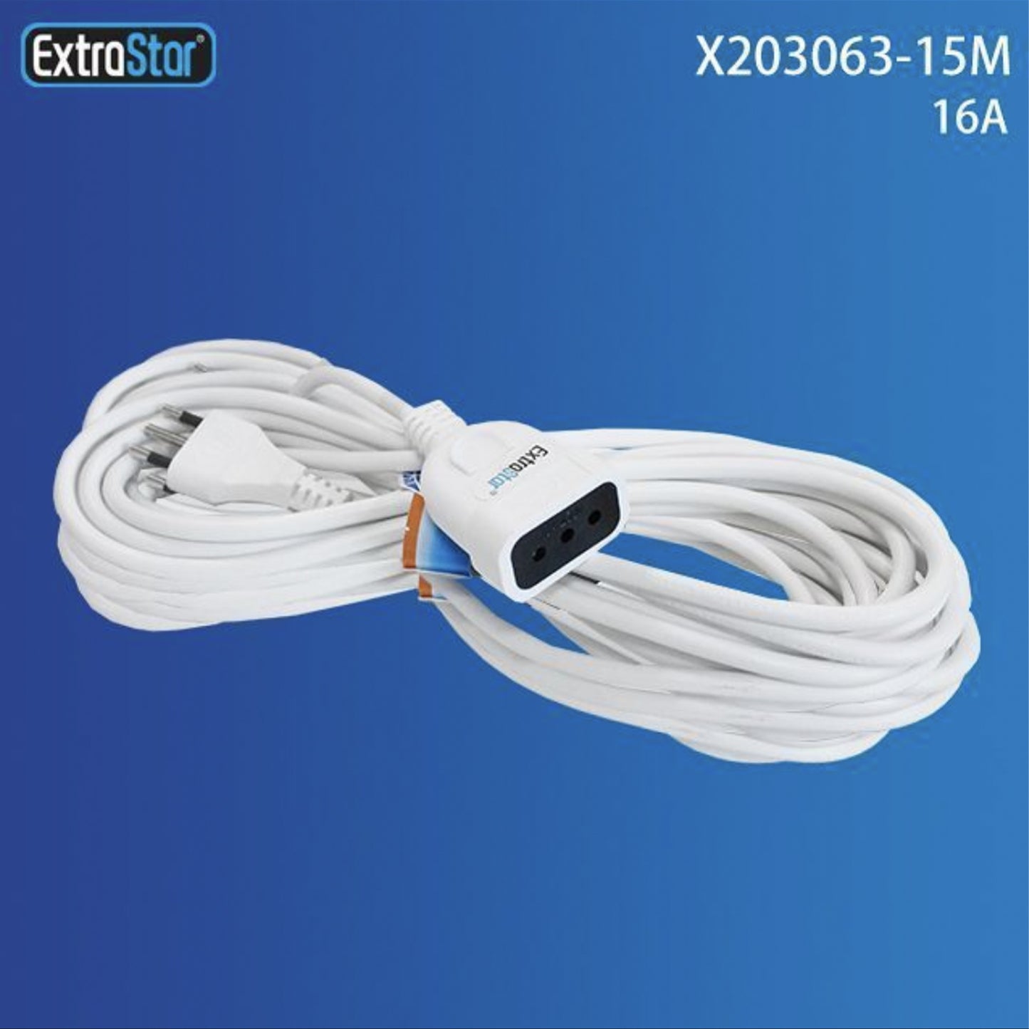 Prolunga Elettrica Lineare 15 m 16A, Cavo 3×1,5 mm², Spina Europea 2P+T, Presa Italiana, Uso Domestico e Ufficio – X203063-15M