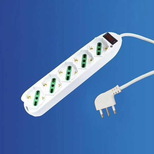 2 Pezzi Multipresa Italiana con Interruttore e Protezione da Sovraccarico, 5 Prese Bipasso 10/16A, Spina 10A Tipo L, Cavo 3 Metri, Bianca – C-XSL3515-3M