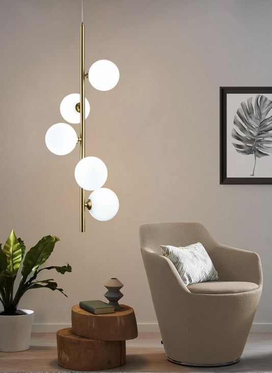 Lampadario a sospensione 5 sfere in vetro attacco G9 moderno bronzo A95