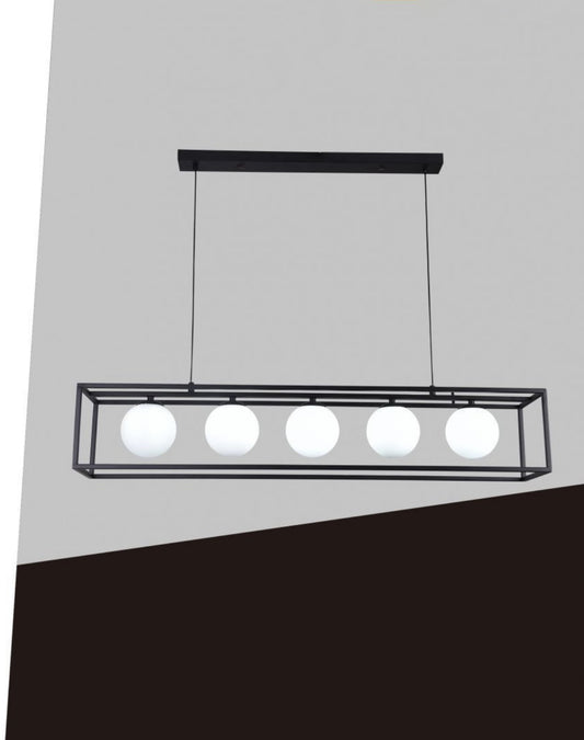 TEKHOME Lampadario a sospensione con 5 sfere in vetro bianco moderno metallo nero B89