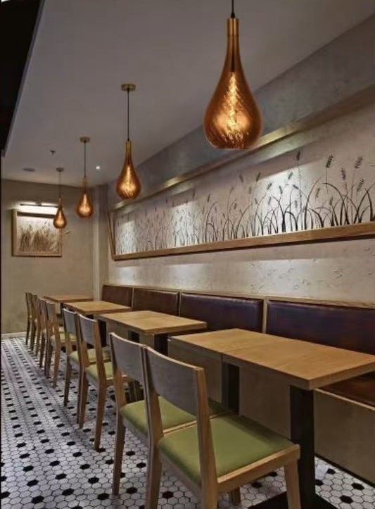 Lampada a Sospensione in Vetro Ambra E27, Stile Moderno, Regolabile 40–120 cm, Paralume in Vetro Soffiato, Ideale per Cucina Soggiorno Bar Ristorante – A36-07O