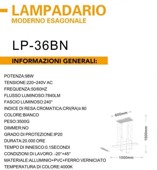 Lampadario LED Geometrico a Sospensione 98 w LP-36