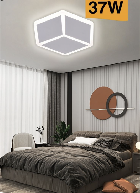 TEKHOME Plafoniera LED 3D Moderna 37W Dimmerabile con Telecomando, Luce Soffitto Geometrica a Forma di Cubo, 6500K-3000K, 2960LM, 50x57.5cm, Bianco, per Camera da Letto Soggiorno Corridoio C52-B3C