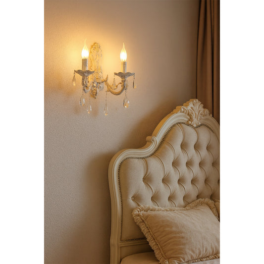 Applique da Parete Classica in Cristallo con Gocce – Lampada da Muro Stile Vintage Elegante per Camera e Salotto, Attacco E14 – E01-2