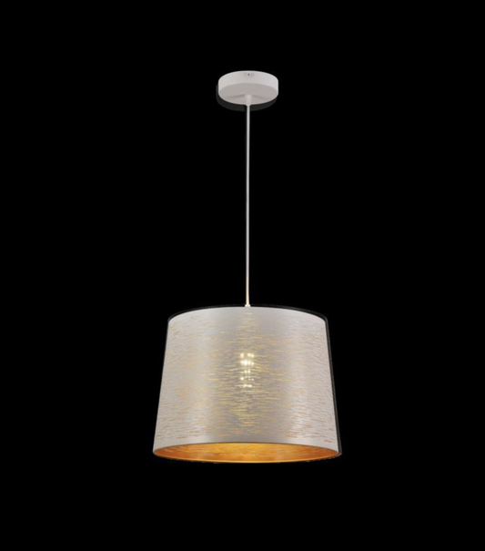 TEKHOME Lampadario a Sospensione Moderna in Metallo per Interni, Paralume Cilindrico Oro Interno, Attacco E27, Ø35cm, Altezza Regolabile 140cm – Bianco/Nero A73